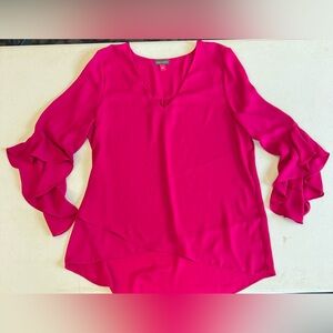 Vince Camuto Fuchsia V-Neck Ruffle Sleeve Blouse - Size L